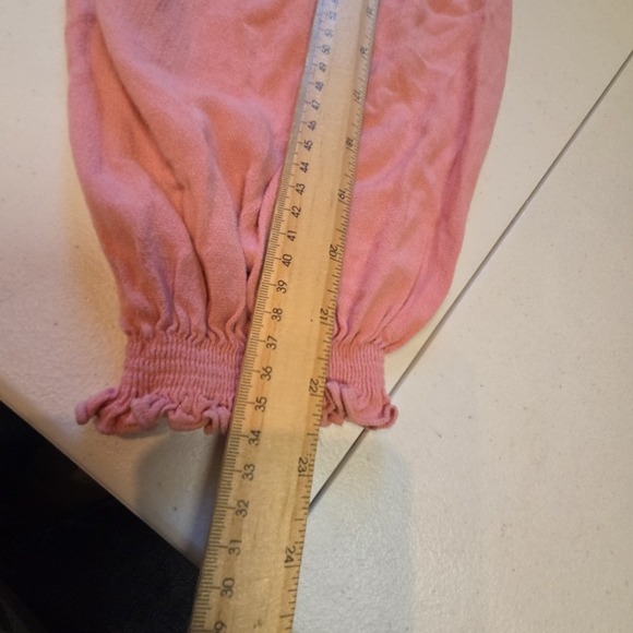 Forever 21 Womens Pink Cropped‎ Blouse L Corset Tie Front Balloon Sleeve Ruched - Picture 16 of 16